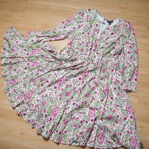 Torrid Folk Style Pink & Green Floral Dress - 00